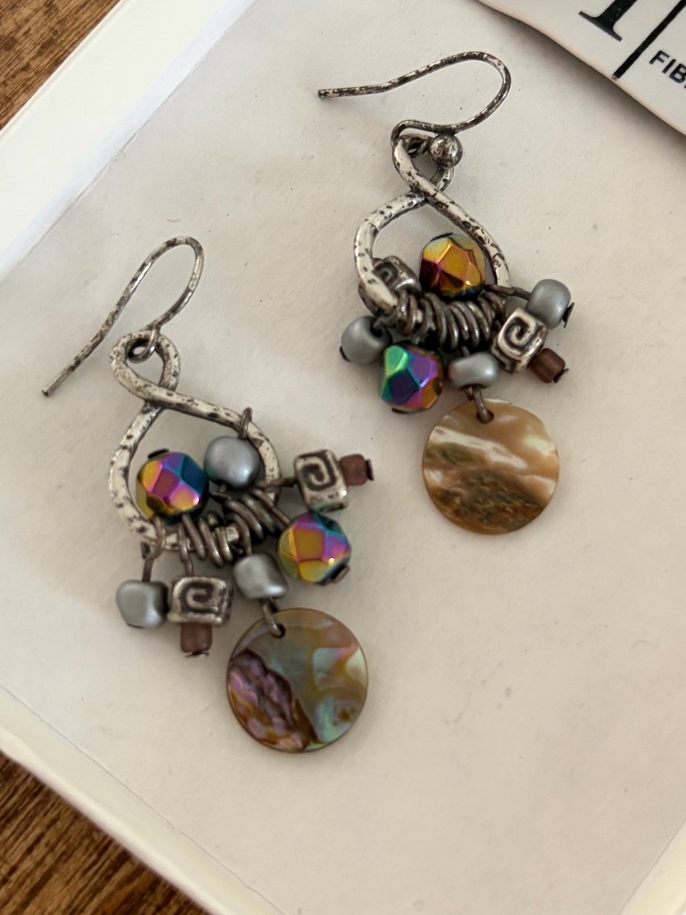 Vintage Silver Tone Beaded Dangle/Drop Hook Earrings - Glass Beads & Disc Charms
